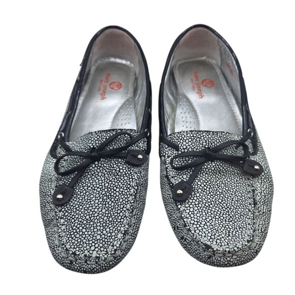 Marc Joseph Pebbled Flats Cypress Hill Tie Black White Leather Brazil Womens 8 - Picture 3 of 9